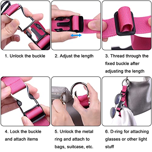 Wisdompro Jacket Gripper Strap, Add a Bag Luggage Straps Baggage Suitcase Belts Travel Accessories with Hook and D-Ring - Make Your Hands Free, Easy to Carry Your Extra Bags - Hot Pink - color: Hot Pink