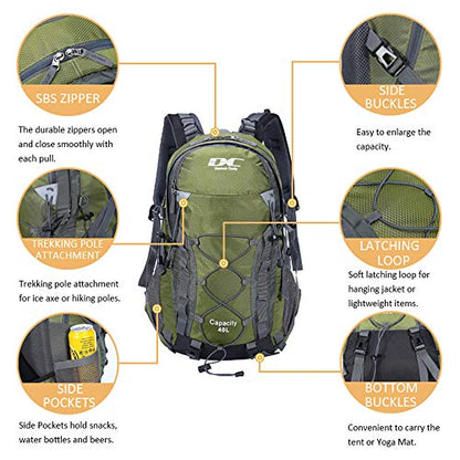 Diamond Candy Waterproof Hiking Backpack for Men and Women, Lightweight Day Pack for Travel Camping | Waterproof - color: Armygreen