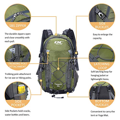 Diamond Candy Waterproof Hiking Backpack for Men and Women, Lightweight Day Pack for Travel Camping | Waterproof - color: Armygreen
