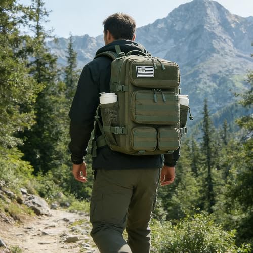 55L Tactical Backpack Heavy Duty Military Rucksack Molle Backpack 3 Day Assault Pack for Work Outdoors - color: Green