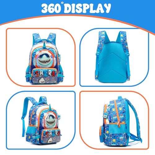 Meetbelify Kids School Backpacks for Girls Boys Backpack with Lunch Bag for Elmentary Students - color: 02 Shark