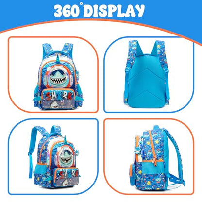 Meetbelify Kids School Backpacks for Girls Boys Backpack with Lunch Bag for Elmentary Students - color: 02 Shark