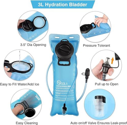 NOOLA 3L Hydration Backpack, Water Backpack with TPU Water Bladder, Tactical Hydration Pack for Men Women, Molle Water Backpack for Hiking, Biking, and Hunting - color: Black