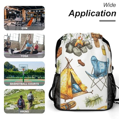 Drawstring Gym Backpack with Shoe Compartment And Wet Pocket, 28L Lightweight Waterproof Camping Equipment Pattern Sports Backpack for Workout Swim Beach Travel String Bag for Men Women