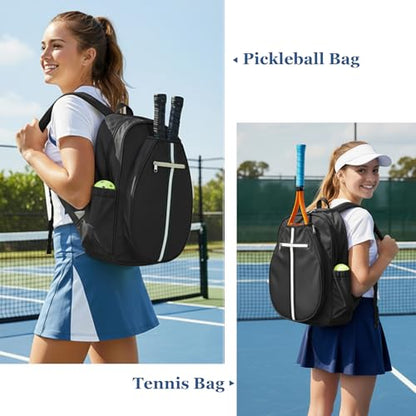 Pickleball Bag Backpack Fits 2 to 6 Paddles, Large Pickle ball Bags for Men and Women with Shoe Compartment and Fence Hook, Great Pickleball Gifts - color: Black