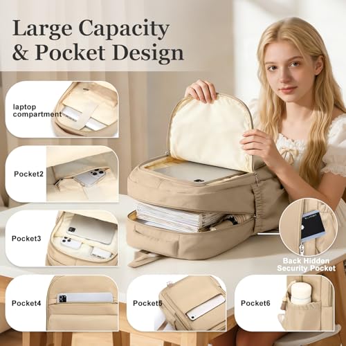 School Backpack For Women Men College Backpack With Lots Of Pockets Cute BookBag Casual Daypack Backpacks For Teens Girls Boys Waterproof(Khaki) - color: D4-khaki