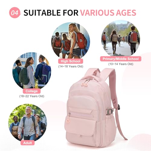 Aesthetic Daypack Backpack, Water-Resistant 15.6" Laptop Backpack for Women and Men, Featuring Touch-Fastener and Anti-Theft Pockets (Pink) - color: Pink