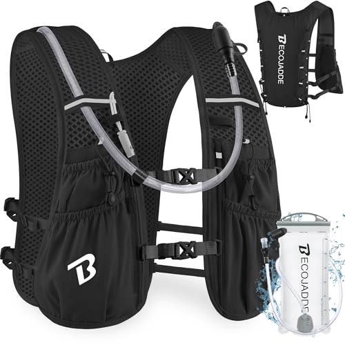 BECOJADDE Running Vest Hydration Backpack for Men Women, 5L Lightweight Running Backpack Hydration Pack for Marathon, Trail, Cycling, Hiking, Jogging - color: Jet Black, size: 6l Running Vest With One 2l Water Bag