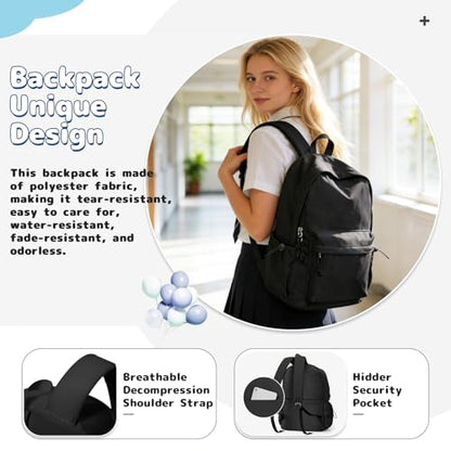 Black School Backpack For Girls Boys High Middle school college Backpack Bookbag Cute Aesthetic Backpacks Lightweight Bag Waterproof Work Gym Casual Daypack Backpacks For Men Women - color: A-black