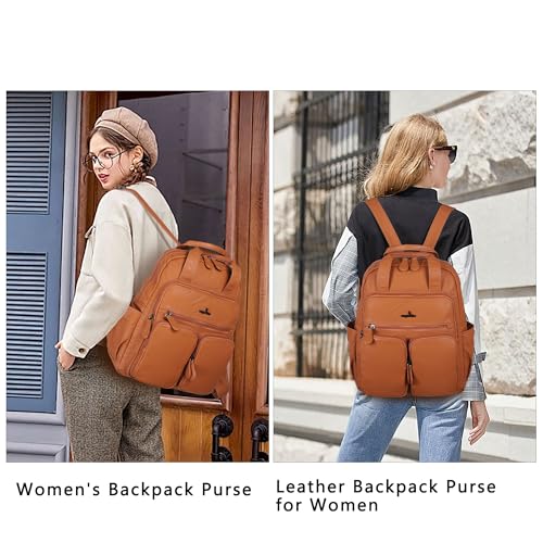 Angel Kiss Backpack Purse for Women Soft Washed Leather Multi Pocket Casual Travel Backpacks… - color: 173brown