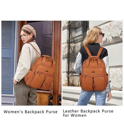 Angel Kiss Backpack Purse for Women Soft Washed Leather Multi Pocket Casual Travel Backpacks… - color: 173brown