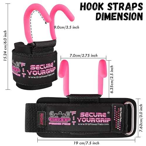 Weight Lifting Rod Hooks Heavy Duty Wrist Wraps Power Weight Lifting Training Gym Grips Straps Set of 2 - color: Pink, size: WOMEN-Wrist Size Small/Medium