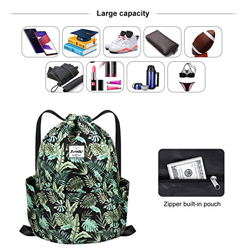 XEYOU Drawstring Sports Backpack Lightweight Gym Yoga Sackpack Shoulder Rucksack Casual Outdoor Daypack for Women and Men | Lightweight - color: Banana Leaf