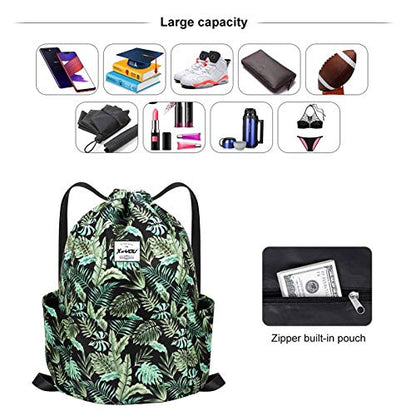 XEYOU Drawstring Sports Backpack Lightweight Gym Yoga Sackpack Shoulder Rucksack Casual Outdoor Daypack for Women and Men | Lightweight - color: Banana Leaf