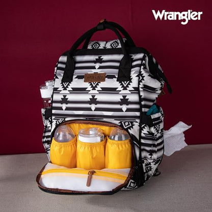 Montana West Wrangler Diaper Bag Backpack Aztec Callie Bag Travel Backpack Purses Western Multi-Function Baby Bags for Mom - color: Black