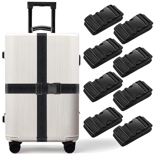 BILIONE 8 Pcs Luggage Straps, 79" Long Belts Keep Suitcase Secure While Traveling, TSA Approved Add a Bag Premium Accessory for Travel Bag Closure (8Pcs Black) - color: Black, size: 8Pcs