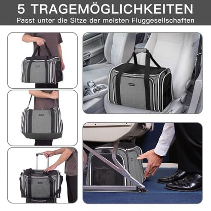 BAGLHER Cat Carrier Bag,Airline Approved Pet Carrier Soft Side Pet Travel 5 Sides Open Doors 3 Sides Expandable Foldable Dog Carrier with Fleece Pad - color: Grey, size: 17.5"L x 12.0"W x 11.5"H