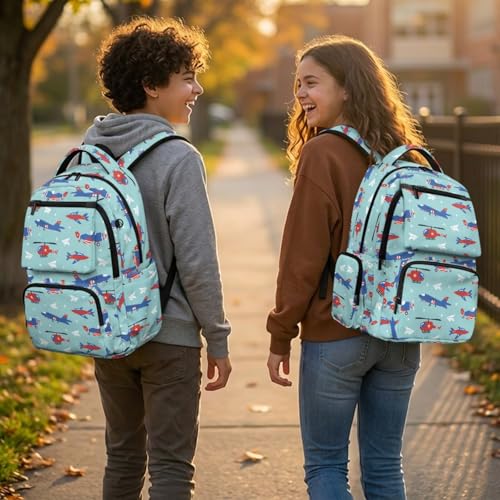 Airplane Backpack for Boys Kids School Backpacks with Lunch Box Pencil Case Water Bottle Sleeve 4PCS Set Preschool Backpack for Boys 17 Inch Lightweight School Bag with Adjustable Straps - color: Airplane