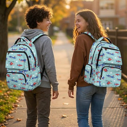 Airplane Backpack for Boys Kids School Backpacks with Lunch Box Pencil Case Water Bottle Sleeve 4PCS Set Preschool Backpack for Boys 17 Inch Lightweight School Bag with Adjustable Straps - color: Airplane
