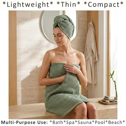 PÜSKÜL Natural 100% Turkish Cotton Waffle Bath Towels Set of 2-Piece | 32x63 inch Extra Large Absorbent Quick-Dry Lightweight Spa Towel | Luxury Sauna Accessories (Sage Green, Bath Towels - Pack of 2) - color: Sage Green