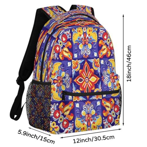 Large Backpack with 15.6 Inch Laptop Compartment, Ethnic Talavera Flower Adult Backpack for Work, Travel & School College Boys Girls - color: Ethnic Talavera Flower