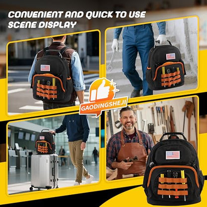 Tool Backpack Heavy Duty with Removable Organizer, Electrician Backpack for Tools with Multiple Pockets & Padded Shoulder for Plumber, HVAC, Cable Technician