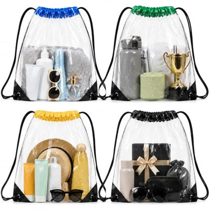 MAQIHAN 4PCS Clear Drawstring Bags for Stadium Events - Clear Drawstring Bag PVC Waterproof Stadium Approved Large Transparent String Bags for Concert, Sports, Gym for Men and Women