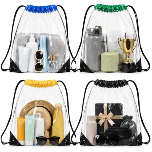 MAQIHAN 4PCS Clear Drawstring Bags for Stadium Events - Clear Drawstring Bag PVC Waterproof Stadium Approved Large Transparent String Bags for Concert, Sports, Gym for Men and Women