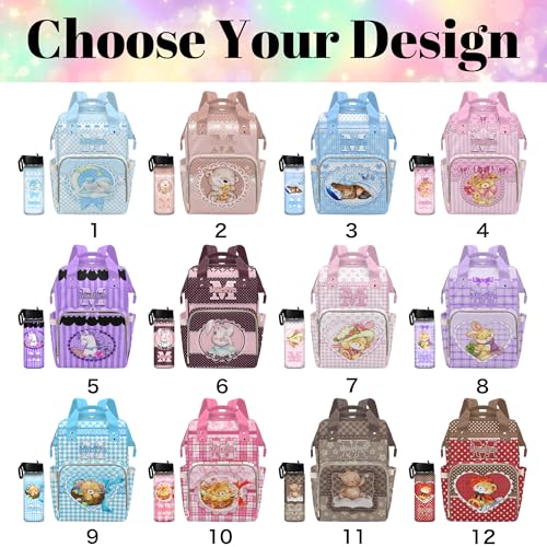 Newcos Customized Baby Diaper Bag with Pattern, Personalized Name Diaper Backpacks with Water Bottle for Newborn Mom, Custom Cute Nursing Tote Mommy Bags for Baby Women Wife Picnic Mothers Day Pink - color: Patten 15