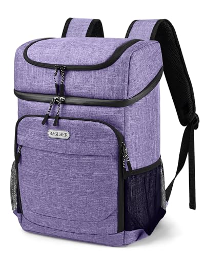 BAGLHER Lightweight Insulated Cooler Backpack - 30 Cans, Leak-Proof for Lunch, Picnic, Hiking, Camping Trips - color: purple-titan