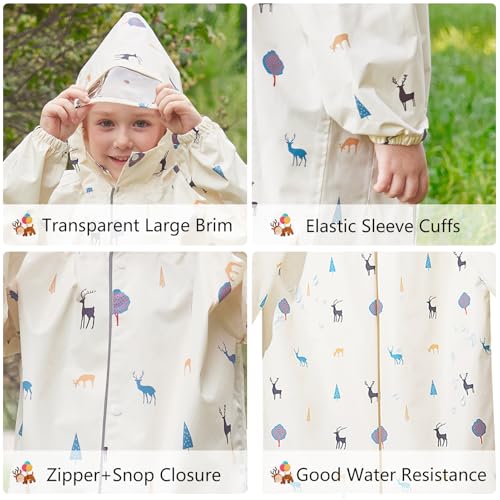 Toddler Kids Raincoat Boys Girls Rain Jacket Waterproof Rain Poncho Reusable Outwear Rainwear Rain Suit - color: Fawn, size: 8-10 Years