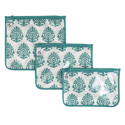 Tiny Twinkle Diaper Bag Organizing Pouches|3 Pack Mess-Proof Clear Front Travel Organizer Bags&TSA Approved Toiletry Bag Set for Baby and Mom Essentials - color: Peacock