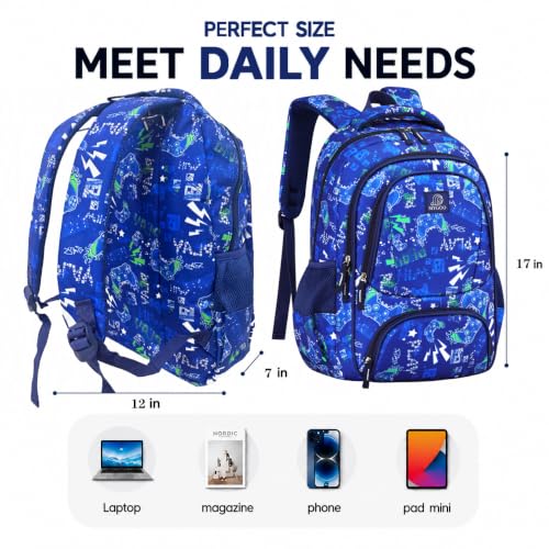MYGOO Boys School Backpack Doubleday Gamer Blue Bookbag for Elementary Middle School Ages 5-12, 17 inch Large Capacity 24L Kids Student Travel Bags - color: Doubleday Gamer Blue