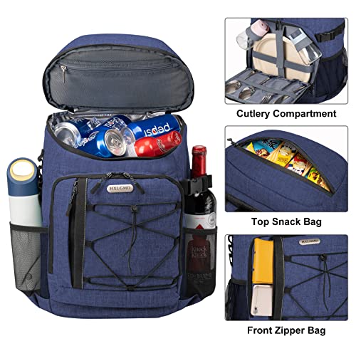 HXLGMD Backpack Coolers Insulated Leak Proof 30 Cans, Soft Sided Insulated Cooler Bags Ice Chest Backpack for Beach Travel Camping, with Reusable Ice Packs - color: Navy Blue