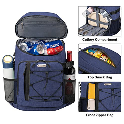 HXLGMD Backpack Coolers Insulated Leak Proof 30 Cans, Soft Sided Insulated Cooler Bags Ice Chest Backpack for Beach Travel Camping, with Reusable Ice Packs - color: Navy Blue