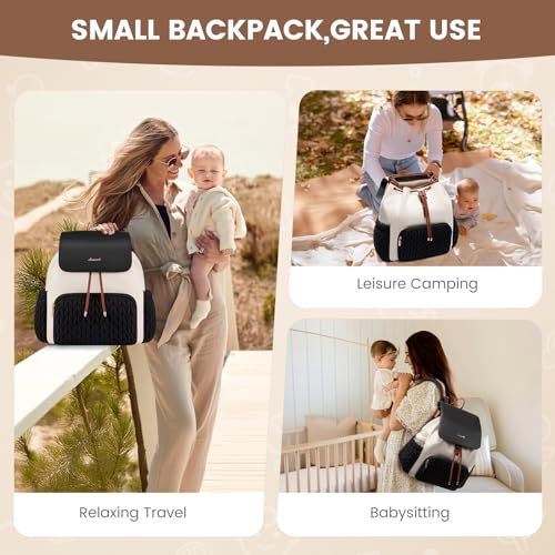 LOVEVOOK Diaper Bag Backpack, Small Baby Bag, Cute Baby Diaper Bag, Stylish Water-Resistant Travel Baby Bag for Mom, Baby Backpack with Changing Pad, Stroller Straps -Black Beige - color: Black Beige