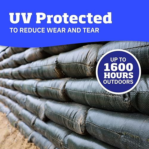 DURASACK Heavy Duty Sand Bags with Tie Strings Empty Woven Polypropylene Sand-Bags for Flood Control with 1600 Hours of UV Protection, 50 lbs Capacity, 14x26 inches, Green, Pack of 10 - color: Green, size: 10 Sandbags