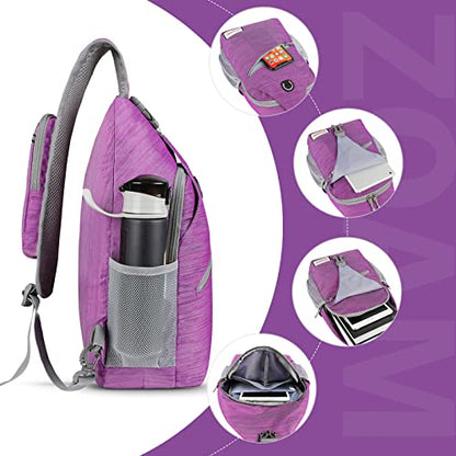 ZOMAKE Sling Bag,Small Crossbody Sling Backpack,Water Resistant Shoulder Daypack for Travel,Anti Thief Chest Bag for Hiking(Purple(Stripe)) - color: Purple(stripe)