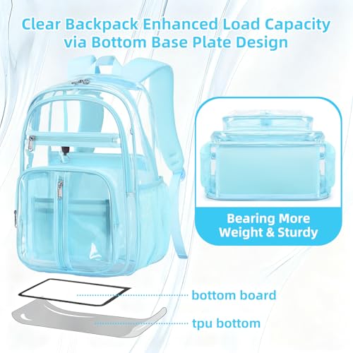 Cusangel XL TPU Clear Backpack Heavy Duty for Stadiums,18in School Bookbag Teens 15Ages+ boys Girls and Adults Multi-Pocket Design & Reinforced Stitching(Aqua-18inch) - color: Aqua-18inch