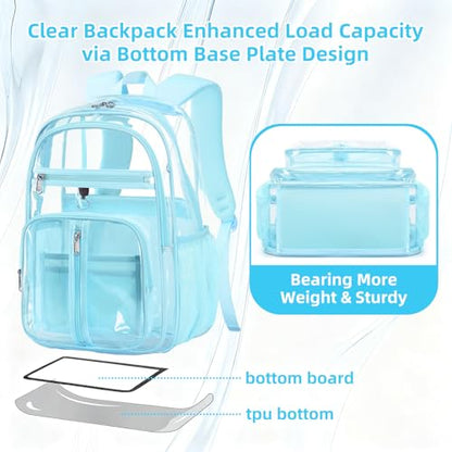 Cusangel XL TPU Clear Backpack Heavy Duty for Stadiums,18in School Bookbag Teens 15Ages+ boys Girls and Adults Multi-Pocket Design & Reinforced Stitching(Aqua-18inch) - color: Aqua-18inch