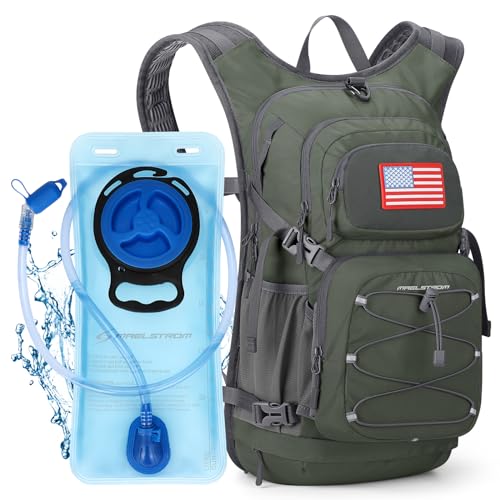 Maelstrom Hydration Hiking Backpack with 2L/3L Water Bladder, High Flow Bite Valve Water Backpack for Men Women Lightweight Insulation for Hiking, Cycling, Running, Climbing, Camping - color: 3.Olive Green, size: 2L Bladder
