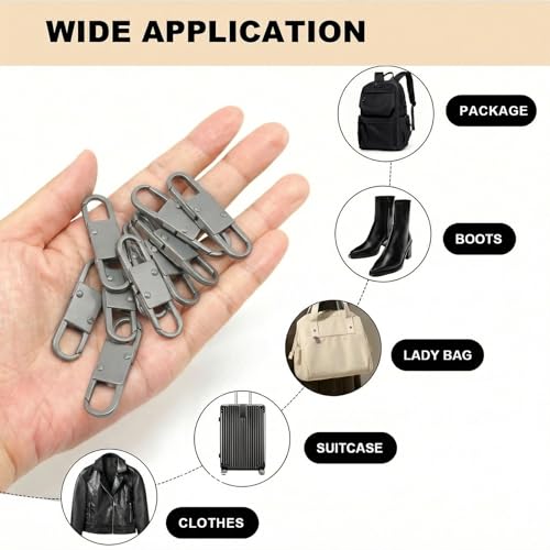 MILAKE 10 Pcs Premium Anti-Theft Zipper Lock, Small Clips for Bags, Backpacks, Purses, Luggage, Zipper Pull Replacement, Durable Multi-Color Set for Travelers, Hikers, and Daily Commuters (Gray) - color: gray