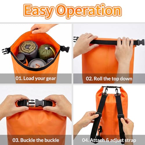 Waterproof Dry Bag, 20L Water Proof Backpack, Roll Top Closure Dry Bag Orange, Heavy Duty Floating Pouch for Kayaking Boating, Durable Hiking Backpack with IPX8 Waterproof Phone Case-Black, 7" - color: Orange dry bag 20L + Phone pouch 7"