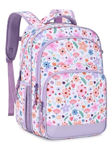 VASCHY Kids Backpacks, 12L Toddler & 17.5L School Backpacks, Lightweight Water-Resistant for Boys and Girls Ages 3-12 - color: Lilac Bloom-l, size: Large