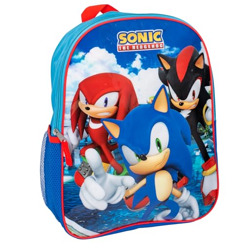 AI ACCESSORY INNOVATIONS Sonic The Hedgehog Kids Backpack, Sonic, Knuckles, Shadow 15" School Bag for Girls & Boys, Blue - color: Sega