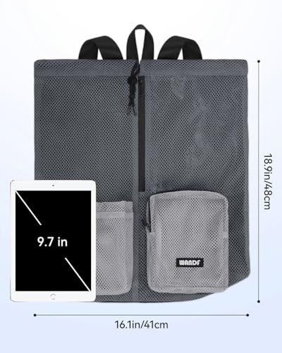 WANDF Swim Bag for Swimmers, Mesh Beach Backpack - color: Grey With 2 Front Pockets, size: Large