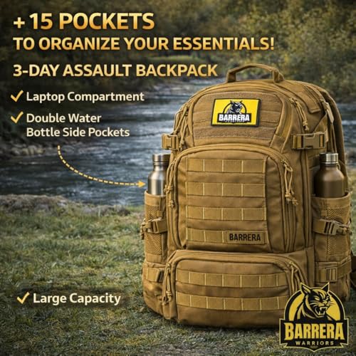 Tactical Backpack 50L, Military MOLLE Backpack, Large Capacity 3 Day Assault Pack, Heavy Duty Water Resistant Rucksack for Hiking, Camping, Travel, Survival, Bug Out Bag (Coyote Brown) - color: Coyote Brown, size: 50 L