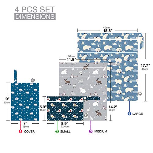 Waterproof and Reusable Wet Bag Diaper Stroller Water Resistant Swimsuit Travel Toiletries Yoga Gym Washable Carrier Small Medium Large Winter Animal 4 Pack - color: Winter Animal