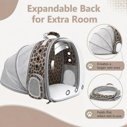 Expandable Cat Carrier Backpack with Bubble Window, Animal Print - color: Leopard Print
