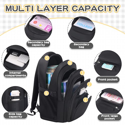 PRAGARI Cute Backpack for School Girls Aesthetic Backpack Women College Bookbag Large Students Laptop Bag Travel Casual Daypack - color: Black